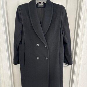 Vintage Karen Petites Black Wool Coat Jacket USA Double Breasted Petite Large